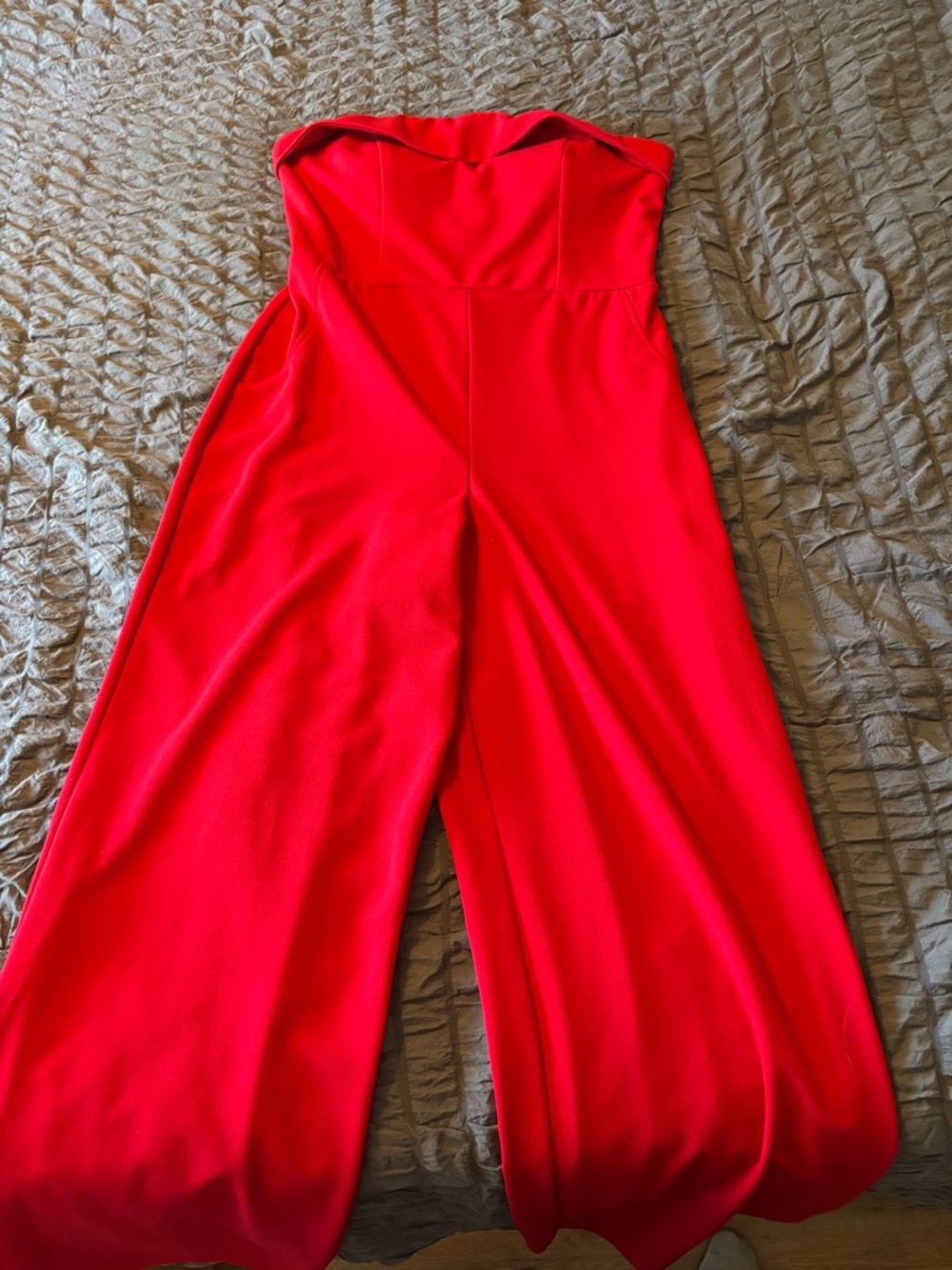 Strapless Red Wide-Leg Jumpsuit with Fitted Bodice